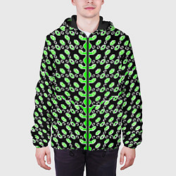 Куртка с капюшоном мужская Зелёные киберпанк ячейки на чёрном фоне, цвет: 3D-черный — фото 2