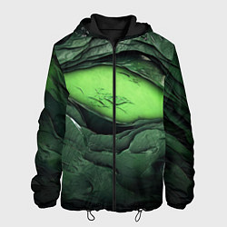 Куртка с капюшоном мужская Разрез на зеленой абстракции, цвет: 3D-черный
