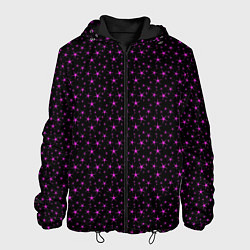 Куртка с капюшоном мужская Чёрный с сиреневыми звёздочками, цвет: 3D-черный