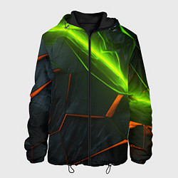 Куртка с капюшоном мужская Green neon abstract geometry, цвет: 3D-черный