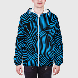 Куртка с капюшоном мужская Синие линии узор, цвет: 3D-белый — фото 2