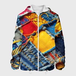 Куртка с капюшоном мужская Colorful denim patchwork - ai art, цвет: 3D-белый