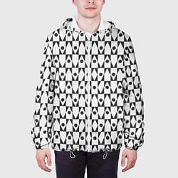 Куртка с капюшоном мужская Чёрно-белые ромбы и круги на белом фоне, цвет: 3D-белый — фото 2