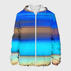 Куртка с капюшоном мужская Голубые и коричневые полосы, цвет: 3D-белый