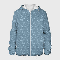 Куртка с капюшоном мужская Серо-голубой цветочный однотонный узор, цвет: 3D-белый
