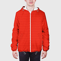Куртка с капюшоном мужская Сочный красный паттерн сетка, цвет: 3D-белый — фото 2