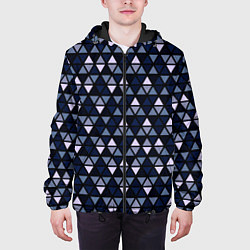 Куртка с капюшоном мужская Чёрно-синий паттерн треугольники, цвет: 3D-черный — фото 2