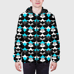 Куртка с капюшоном мужская Синий с черным и белым геометрический узор, цвет: 3D-черный — фото 2