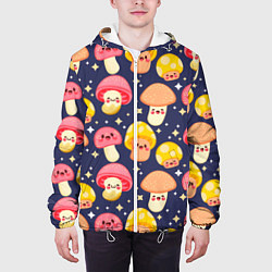 Куртка с капюшоном мужская Веселые грибочки паттерн, цвет: 3D-белый — фото 2