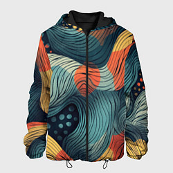 Куртка с капюшоном мужская Волны линиями, цвет: 3D-черный