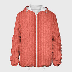 Куртка с капюшоном мужская Тёмный коралловый полосатый, цвет: 3D-белый