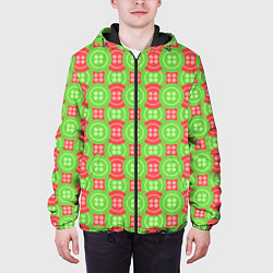Куртка с капюшоном мужская Паттерн с красными и зелеными пуговицами, цвет: 3D-черный — фото 2
