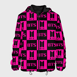 Куртка с капюшоном мужская BTS pattern pink logo, цвет: 3D-черный