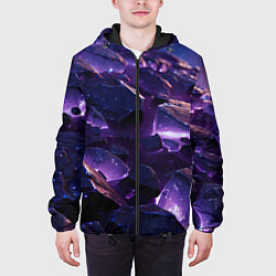 Куртка с капюшоном мужская Фиолетовые неоновые камни со светом, цвет: 3D-черный — фото 2