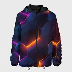 Куртка с капюшоном мужская Неоновая яркая геометрическая абстракция со светом, цвет: 3D-черный