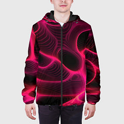 Куртка с капюшоном мужская Неоновая яркая геометрическая абстракция со светом, цвет: 3D-черный — фото 2