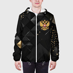 Куртка с капюшоном мужская Золотой герб России на черно-золотой текстуре, цвет: 3D-белый — фото 2