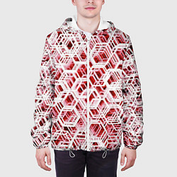 Куртка с капюшоном мужская Хаотичный гексагональный каркас в красном тумане, цвет: 3D-белый — фото 2