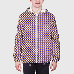 Куртка с капюшоном мужская Сине-бежевый текстурированный квадраты-рябь, цвет: 3D-белый — фото 2