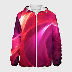 Куртка с капюшоном мужская Красно-розовый энергетический хаос волн, цвет: 3D-белый