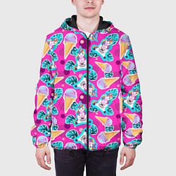 Куртка с капюшоном мужская Единорог с мороженым паттерн, цвет: 3D-черный — фото 2