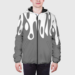 Куртка с капюшоном мужская Потеки белой краски на сером фоне, цвет: 3D-черный — фото 2