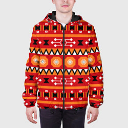 Куртка с капюшоном мужская Этническая геометрия в ярких цветах, цвет: 3D-черный — фото 2