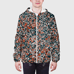 Куртка с капюшоном мужская Тёмный сине-оранжевый абстрактная текстура, цвет: 3D-белый — фото 2