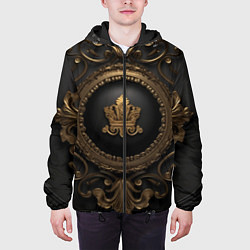 Куртка с капюшоном мужская Классические золотые узоры и корона, цвет: 3D-черный — фото 2