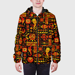 Куртка с капюшоном мужская Этнический орнамент - морские обитатели, цвет: 3D-черный — фото 2