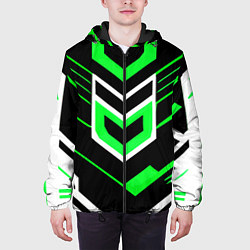 Куртка с капюшоном мужская Полосы и зелёно-белый шестиугольник, цвет: 3D-черный — фото 2