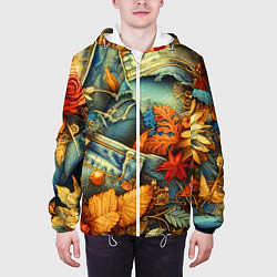 Куртка с капюшоном мужская Композиция из цветов и рваной джинсы - нейросеть, цвет: 3D-белый — фото 2