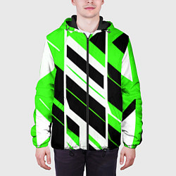 Куртка с капюшоном мужская Black and green stripes on a white background, цвет: 3D-черный — фото 2