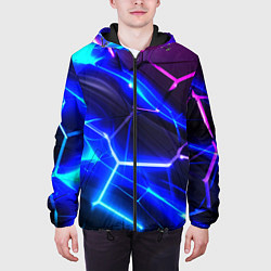 Куртка с капюшоном мужская Микс разломленных плит и неоновое свечения, цвет: 3D-черный — фото 2