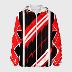 Куртка с капюшоном мужская Red and white lines on a black background, цвет: 3D-белый