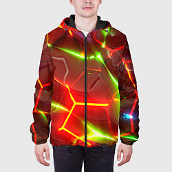 Куртка с капюшоном мужская Неоновые красные плиты с ярким светом, цвет: 3D-черный — фото 2