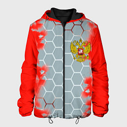 Куртка с капюшоном мужская Россия абстрактные соты, цвет: 3D-черный