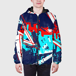 Куртка с капюшоном мужская Яркий абстрактный узор для спорта, цвет: 3D-черный — фото 2
