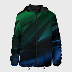Куртка с капюшоном мужская Зелено-синие абстрактные объемные полосы, цвет: 3D-черный