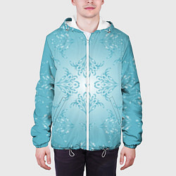 Куртка с капюшоном мужская Векторные узоры на нежно-бирюзовом фоне, цвет: 3D-белый — фото 2