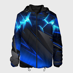 Куртка с капюшоном мужская Абстракция синяя из градиента и линий, цвет: 3D-черный