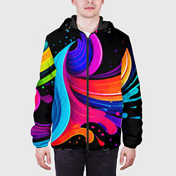 Куртка с капюшоном мужская Неоновая красочная абстракция - нейросеть, цвет: 3D-черный — фото 2