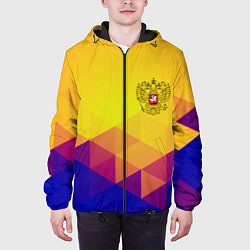 Куртка с капюшоном мужская Желтая геометрия - спорт Россия с гербом, цвет: 3D-черный — фото 2
