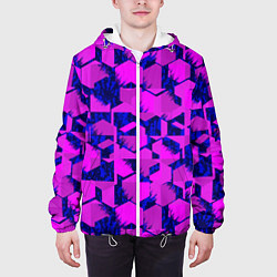 Куртка с капюшоном мужская Абстракция темно фиолетовый геометрический фон, цвет: 3D-белый — фото 2
