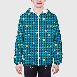 Куртка с капюшоном мужская Синяя мозаика с цветными деталями, цвет: 3D-белый — фото 2
