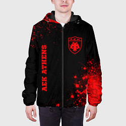 Куртка с капюшоном мужская AEK Athens - red gradient вертикально, цвет: 3D-черный — фото 2