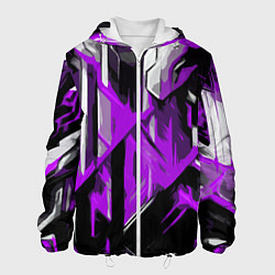 Куртка с капюшоном мужская White and purple abstraction on a black background, цвет: 3D-белый