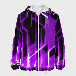 Куртка с капюшоном мужская Abstract purple stripes on a black background, цвет: 3D-белый