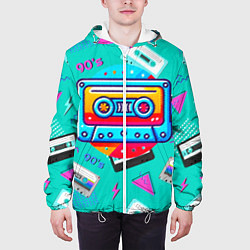 Куртка с капюшоном мужская Кассеты и надпись 90s, цвет: 3D-белый — фото 2