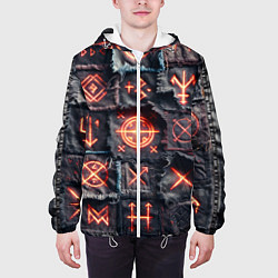 Куртка с капюшоном мужская Символы викингов на пэчворк джинсах, цвет: 3D-белый — фото 2